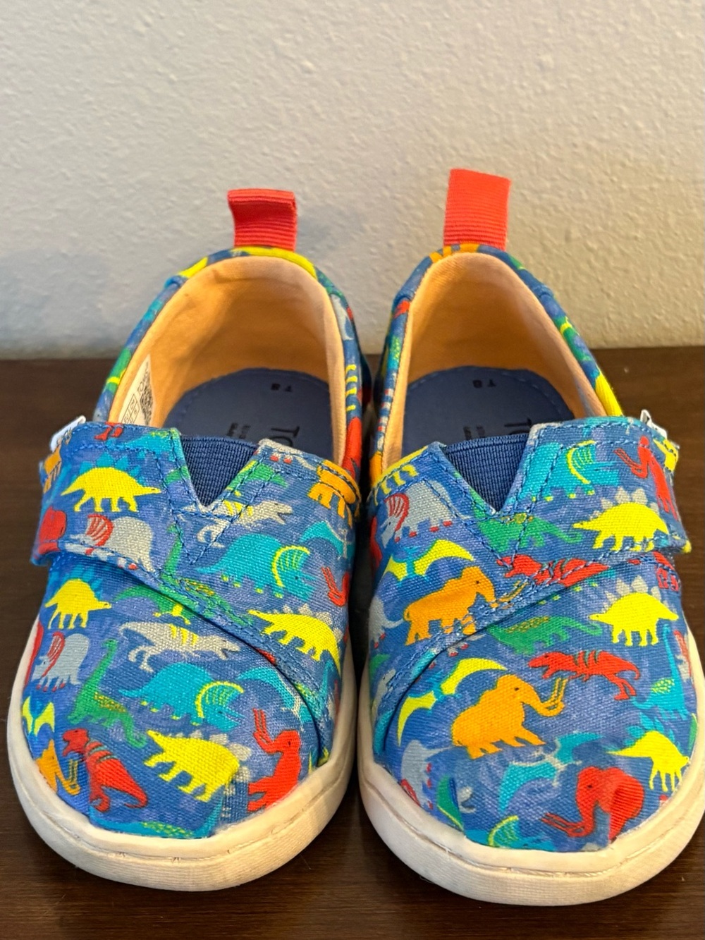 Toms Kids Blue Multicolor Dinosaur Slip-Ons